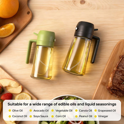 RMNJPW 2Pcs Glass Oil Sprayer for Cooking 16oz/470ml, Kitchen Gadget for Air Fryer, Salad, BBQ, Frying（White） (Black+Green)