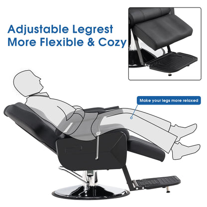 BarberPub Classic Modern Sturdy Heavy Duty Hydraulic Recline Barber Chair All Purpose Salon Home Beauty Spa Barbershop Styling Equipment, PVC Leather, Adult 9208 (Black)