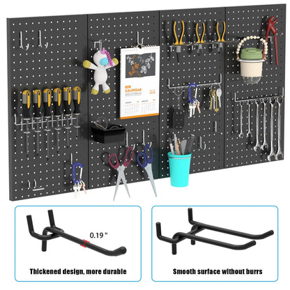 HUZJIEHUI 157 PCS Extra Thick Pegboard Hook Set, Metal Pegboard Accessory Organizer with Storage Bins and Peg Locks, Fits 1/4 Inch Pegboard Only, Ideal for Tools, Garage and Workshop Storage(Silver)