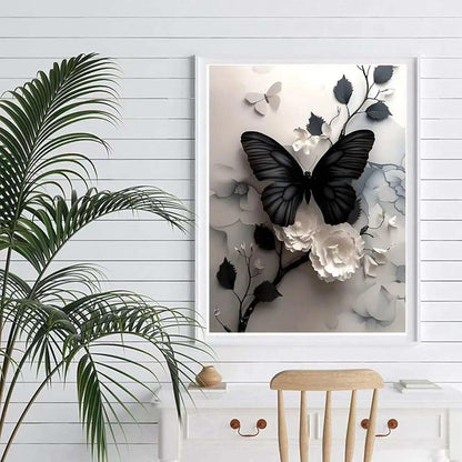 ZHUDENGXJL Butterfly Flower Diamond Art Kits for Adults,5D Full Round Drill Diamond Painting Kits for Beginners,DIY Diamond Dots Paintings Picture Arts Craft for Adults,Home Wall Decor 12 X 16Inch