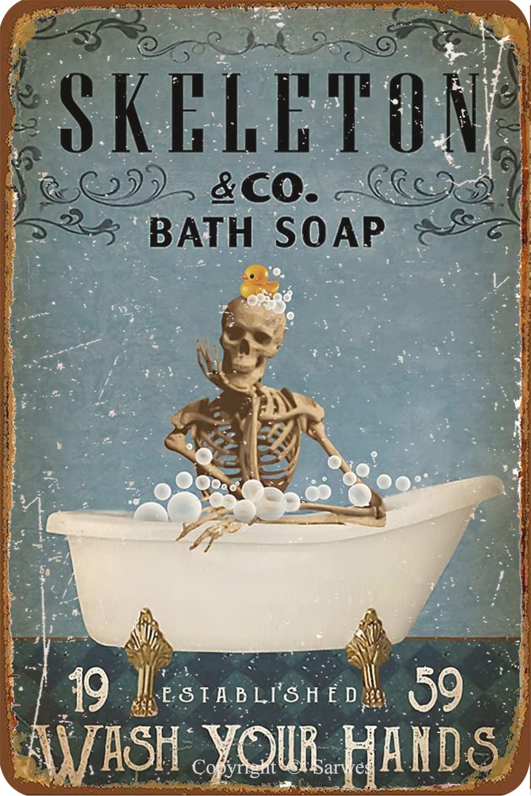 Tin Sign For Skeleton Bath Soap Retro Metal Sign Funny Poster Living Room Kitchen Bathroom Home Art Wall Decoration Plaque Gift 8 * 12 Inch.