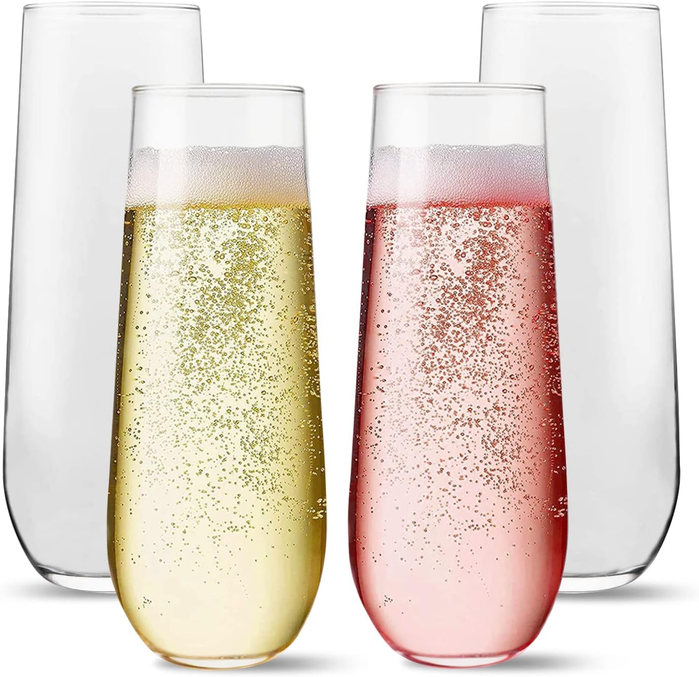 Unbreakable Stemless Champagne Flutes 9oz, Set of 4 Shatterproof Tritan Plastic Glasses, Reusable Dishwasher Safe