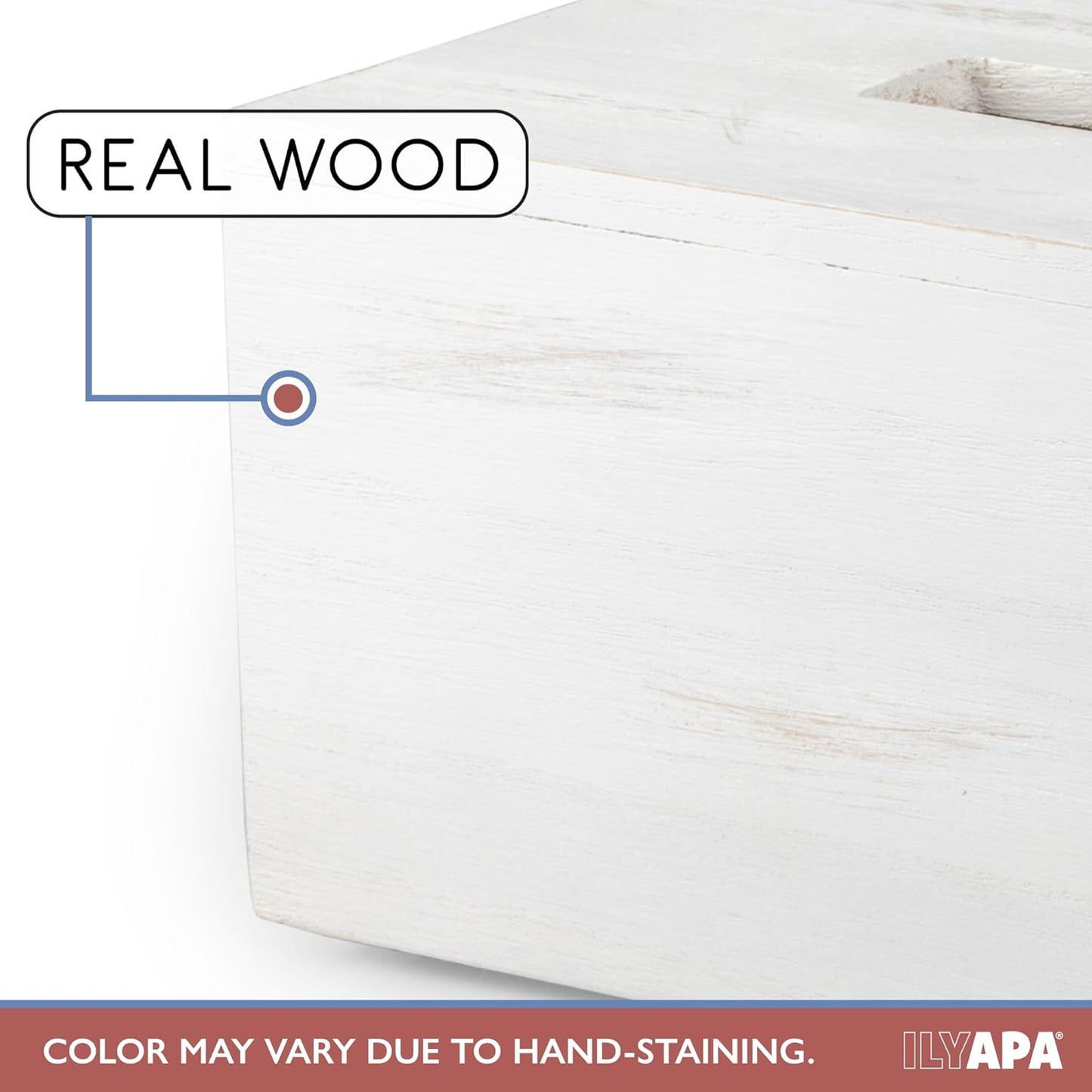 Ilyapa Wood Tissue Box Cover Rectangular, Rustic Farmhouse White Wooden Holder