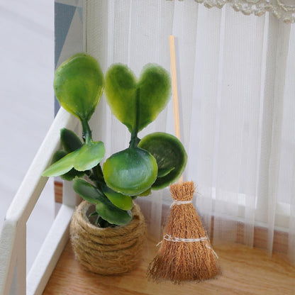 Mini Witch Broom Hanging Decoration 5.5 Inch Straw Broomstick Ornament for Halloween and Christmas Dollhouse Accessories