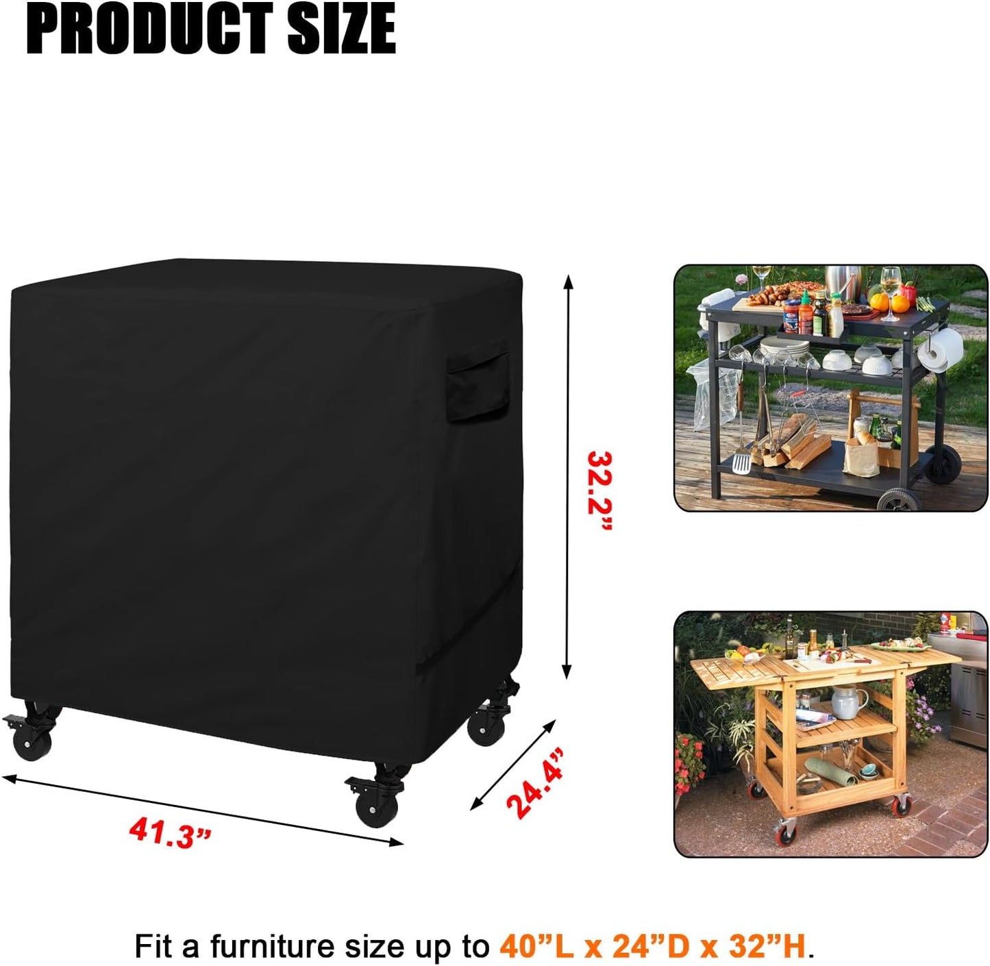 41.3" 24.4" 32.3" WOMACO Outdoor Dining Cart Cover, Waterproof Prep Table Cover for Movable Double Shelf Worktable