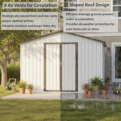 Ball & Cast 10x12 FT Sheds & Outdoor Storage,Metal Aluminum Garden Shed,with Punched Vents,Waterproof Cabinet w/Hinged Door and Padlock,Tool House for Storing Bicycles,Lawnmowers,Barbeques,White+Grey