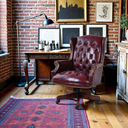 Starlight Canyon Home Burgundy Faux Leather Office Chair, Executive Seating with Wood Frame, Leather Desk Option for Study, Boardroom, Or Office Settings