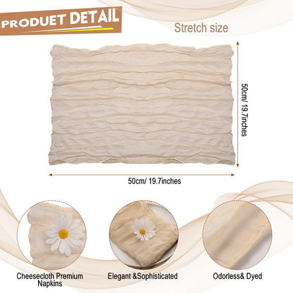 Mixweer 100 Pieces Gauze Cheesecloth Napkins 19.7 x 19.7 Inch with Wrinkled Decorative for Home Wedding Baby Shower Rustic Table Decoration(Beige)