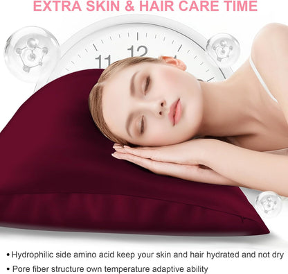 Skiennix Mulberry Silk Pillowcases - 2 Pack Queen Size, Hidden Zipper for Hair & Skin, Burgundy Red