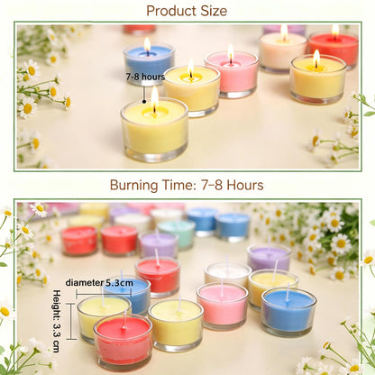 7–8 Hour Long-Burning Scented Tea Lights (6-Pack) — Assorted Scented Candles in Glass Cups | Smokeless & Aromatic — Ideal for Home, Weddings, Parties, and Gifting (White)