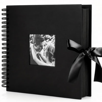 INNOCHEER Photo Album - Self Adhesive 80 Black Pages, Large Scrapbook Wedding Guest Book for DIY Anniversary Travel Memory Scrapbooking (Black 12 x 12)