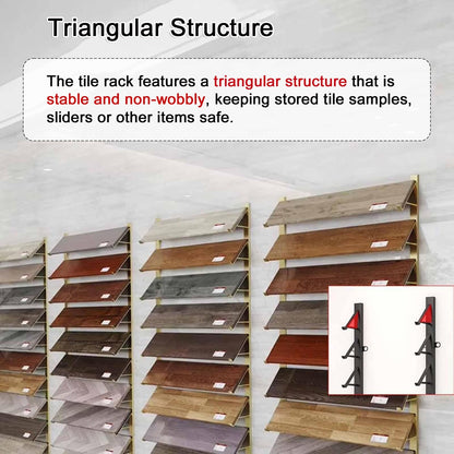 Floor Tile Sample Rack,Wall-Mounted Tile Sample Display Stand, 10-Tier Metal Holder for Retail, Heavy-Duty Floor Storage Rack, Space-Saving Wooden Shelf, Ideal for Showrooms (55.12x4.13in)