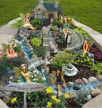 SisBroo Fairy Garden Accessories Outdoor Indoor, 6pcs Miniature Fairies Figurines for Pot Plants and Mini Garden Lawn Decorations