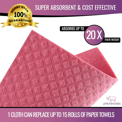 PINK RHINO LABS Swedish Dishcloths – Eco-Friendly Reusable Kitchen Towels – 10 Pack Cleaning Cloths for Dishes, Counters & Surfaces – Super Absorbent, Compostable, Zero-Waste Alternative