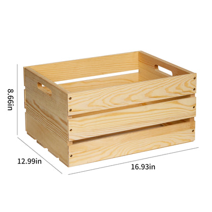 WDECORHOMT 3 Packs Unfinished Pine Wooden Crate (17x13x8.9 Inches), DIY Wooden Storage Crate with Handles, Easy-Assemble Pine Milk Crates Style Organizer for Home/Office/Farmhouse Decor (3)