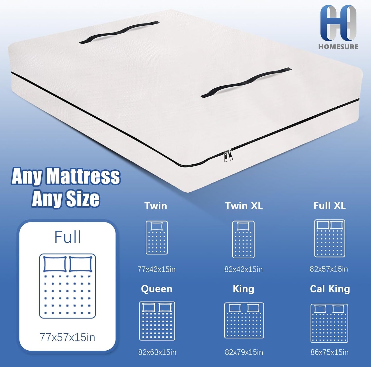 Mattress Bags for Moving and Storage - Heavy Duty with 8 Handles, Strong Zipper Closure, Semi-Transparent