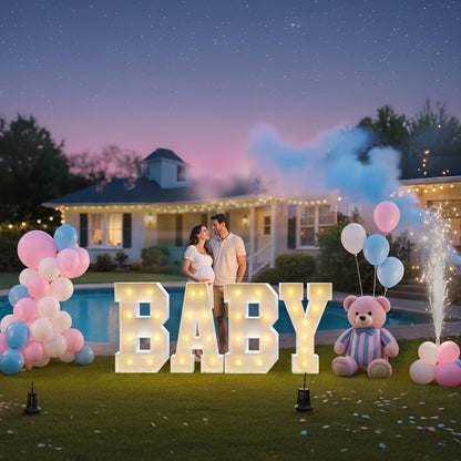 3FT Baby Marquee Letters, Large Light Up BABY Sign for Backdrop Baby Shower Decorations, 3 Feet Tall Big Light Up Letters for Girl Boy Gender Reveal Party Decor, Pre-Cut Foam Board Kit, 4 Pcs