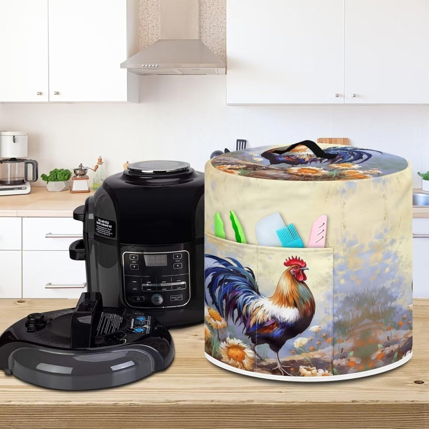 Rooster Air Fryer Cover, Dustproof Red Rice Cooker Storage Bag for Kitchen Home Decor