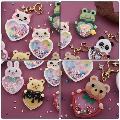 Voyyphixa 10 Pcs Heart Resin Shaker Molds with Animal Epoxy Resin Molds Set Silicone Quicksand Moulds with 20 Pcs Seal Film Silicone Casting Molds for Resin Jewelry Pendant, DIY Art Craft