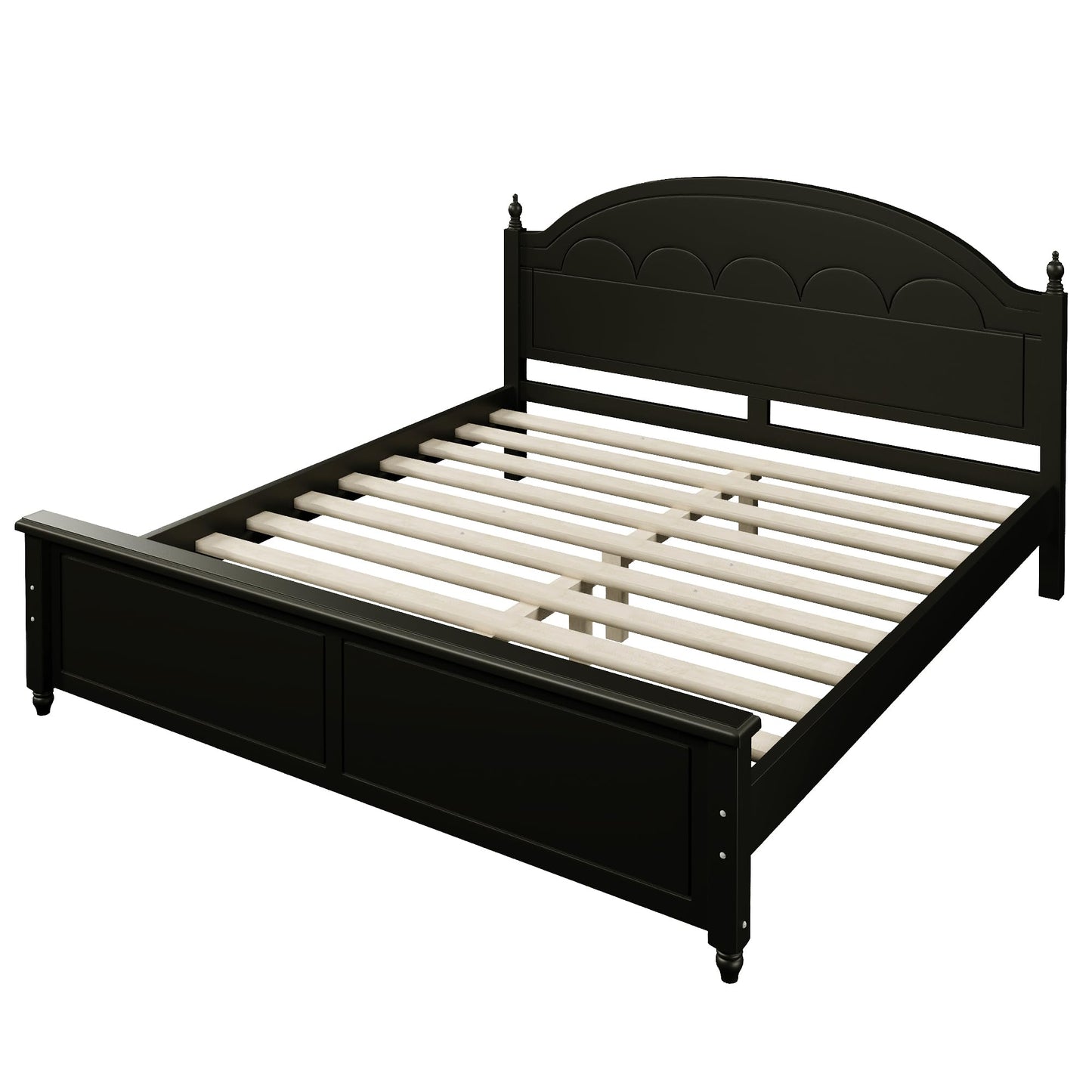 Merax King Wooden Platform Bed Frame with Arched Headboard, Solid Wood Bed Base, Classic Elegant Design, Strong Support, No Box Spring Needed, Easy Assembly, Black