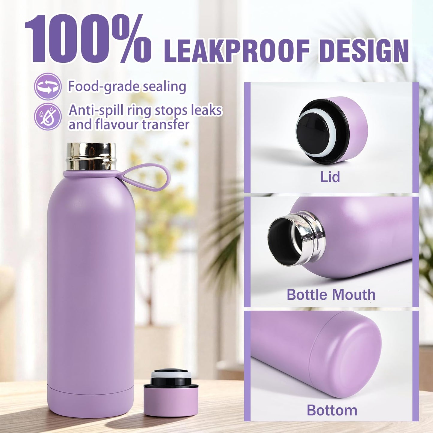 PlanetFlame Sublimation Blanks, 8 Pack 17 oz Tumblers Double-wall Insulated Stainless Steel Water Bottle Sublimation with Silicone Ring Coffee Cups, Matte Lightpurple