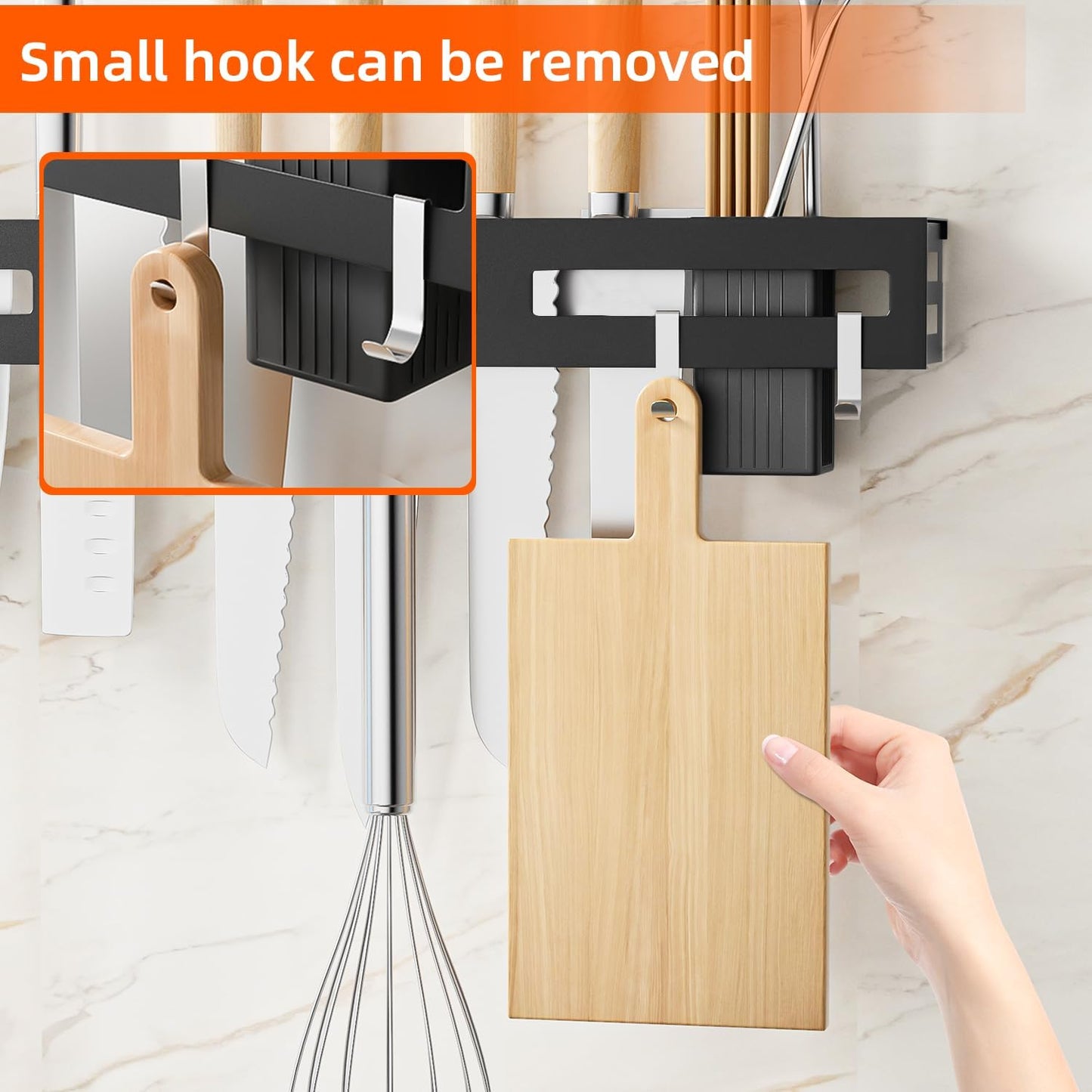 Wall Mount Utensil Rack, 15.7inch Stainless Steel Holder with Hooks for Spoons, Knives, Forks, and Cutlery Shelf