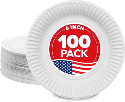 Stock Your Home 6-Inch Disposable Paper Plates - Uncoated White Dessert Plates, 100 Count