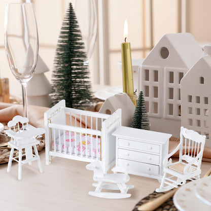 Silipull 5 Pcs 1: 12 Scale Wooden Dollhouse Furniture Set Miniature Wood Bedroom Furniture Wooden Dollhouse Accessories Encourage Creative and Imaginative Play for Kid Miniature Bathroom(White)