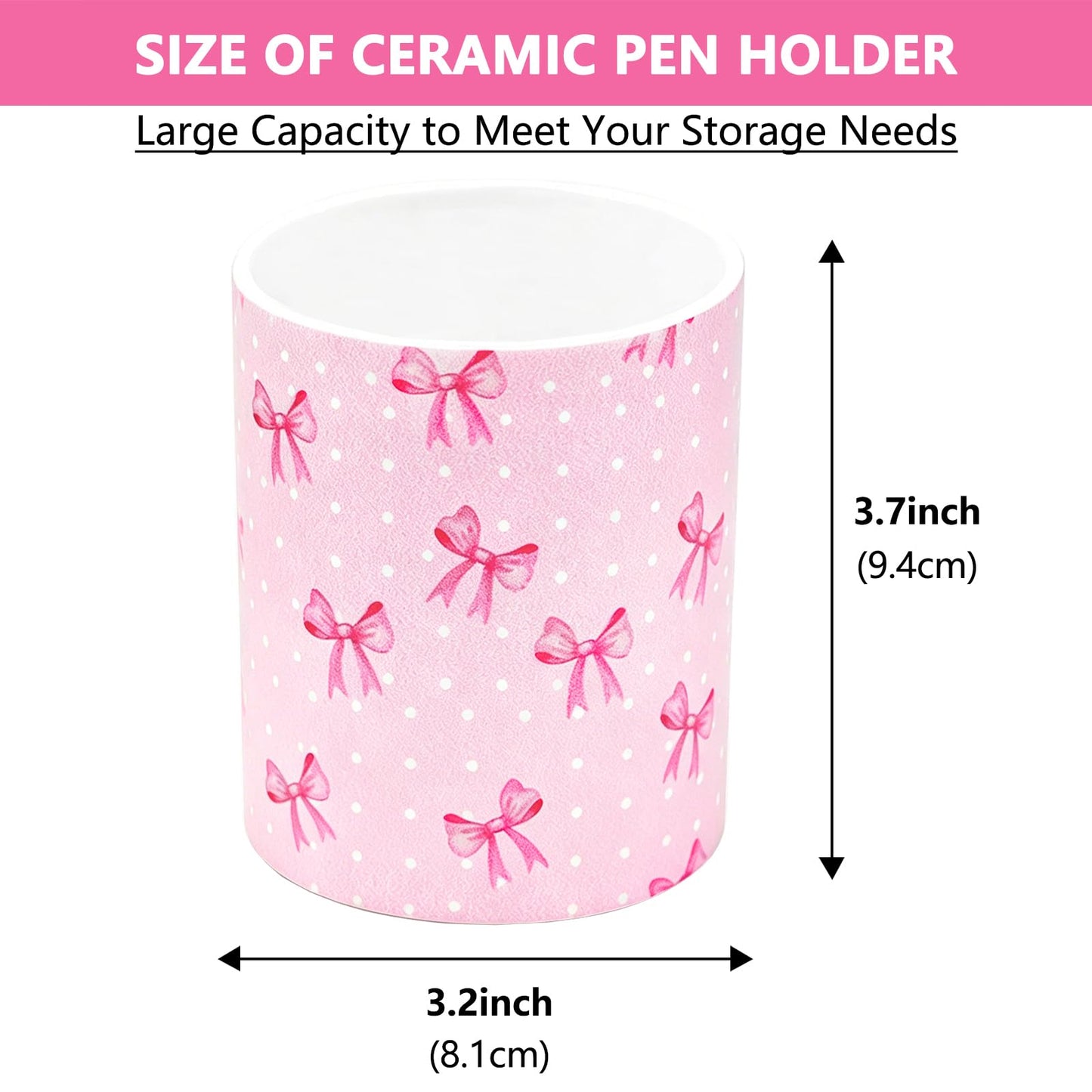 vnbsdwi Ceramic Pencil Holder for Desk Cute Pen Holder Pink Bow Pencil Cup Pot Desk Organizer Large Capacity Ceramic Makeup Brush Holders Multifunctional Office Supplies for Home School