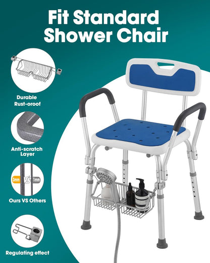 OrgCreator Rustproof Hanging Shower Caddy for Shower Chair, Stainless Steel Bathroom Basket for Bath Chair Bench,Showers Caddy Chair, Shampoo Bottle Holder for Elderly, Pregnant, Handicap, Patient