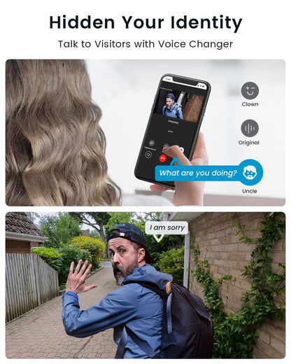ieGeek Doorbell Camera Wireless No Subscription - Wireless Video Doorbell with Chime, Doorbell with Camera 1080P, Voice Changer, 2-Way Audio, PIR Motion Detection, Only 2.4Ghz WiFi, Works with Alexa