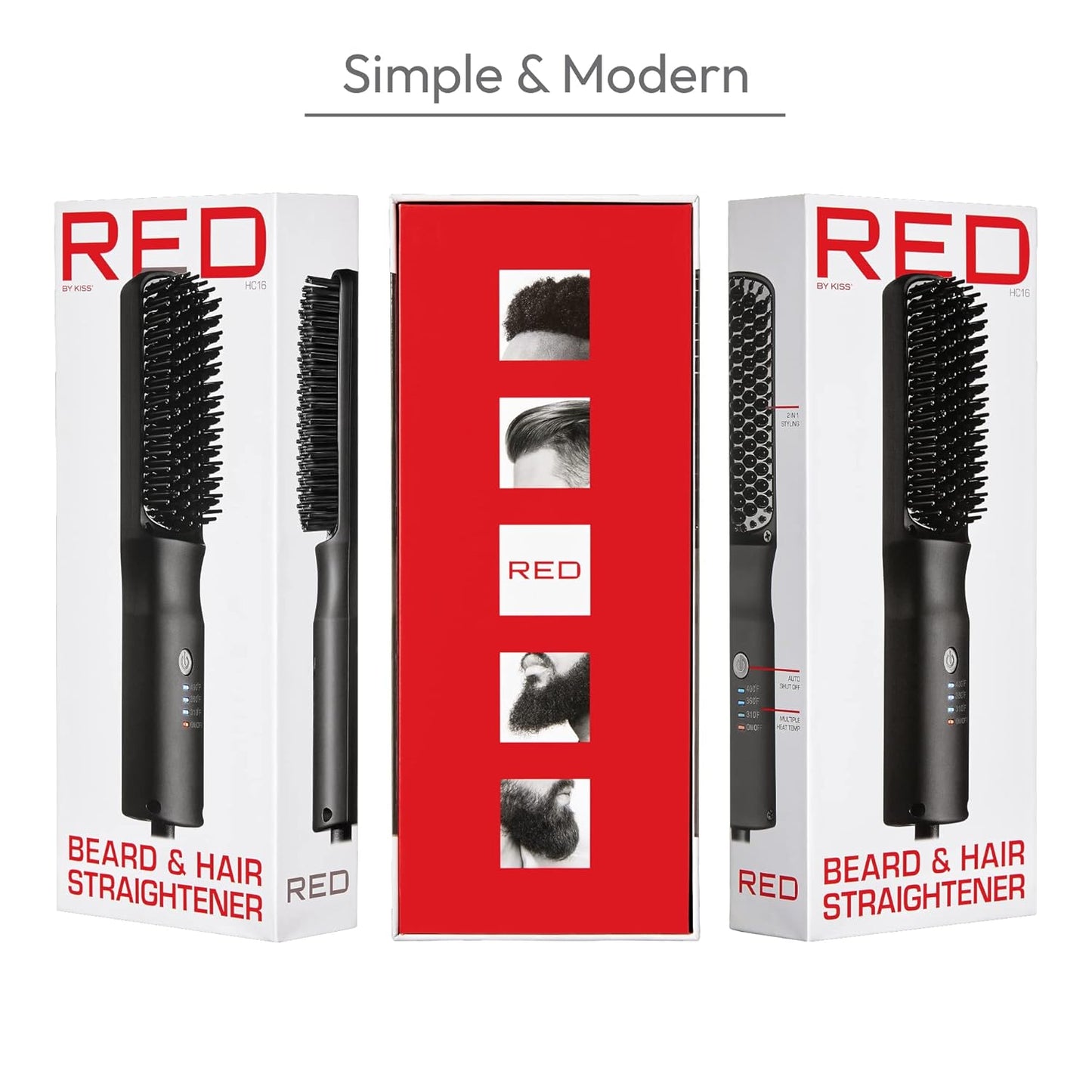 Red by Kiss 2-in-1 Ionic Hair Straightener Brush with Ceramic Coating, Adjustable Temp, Auto Shut Off, Skin Protector Bristles & 360° Swivel Cord, Smooth & Style in Few Strokes