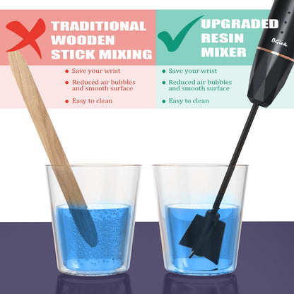 Upgraded Resin Mixer, Handheld Rechargeable Mixer with Minimizing Bubbles,Epoxy Resin Mixer for Resin, Silicone Mixing, Resin Molds, DIY Crafts (Included 4 pcs Paddles) (Black)