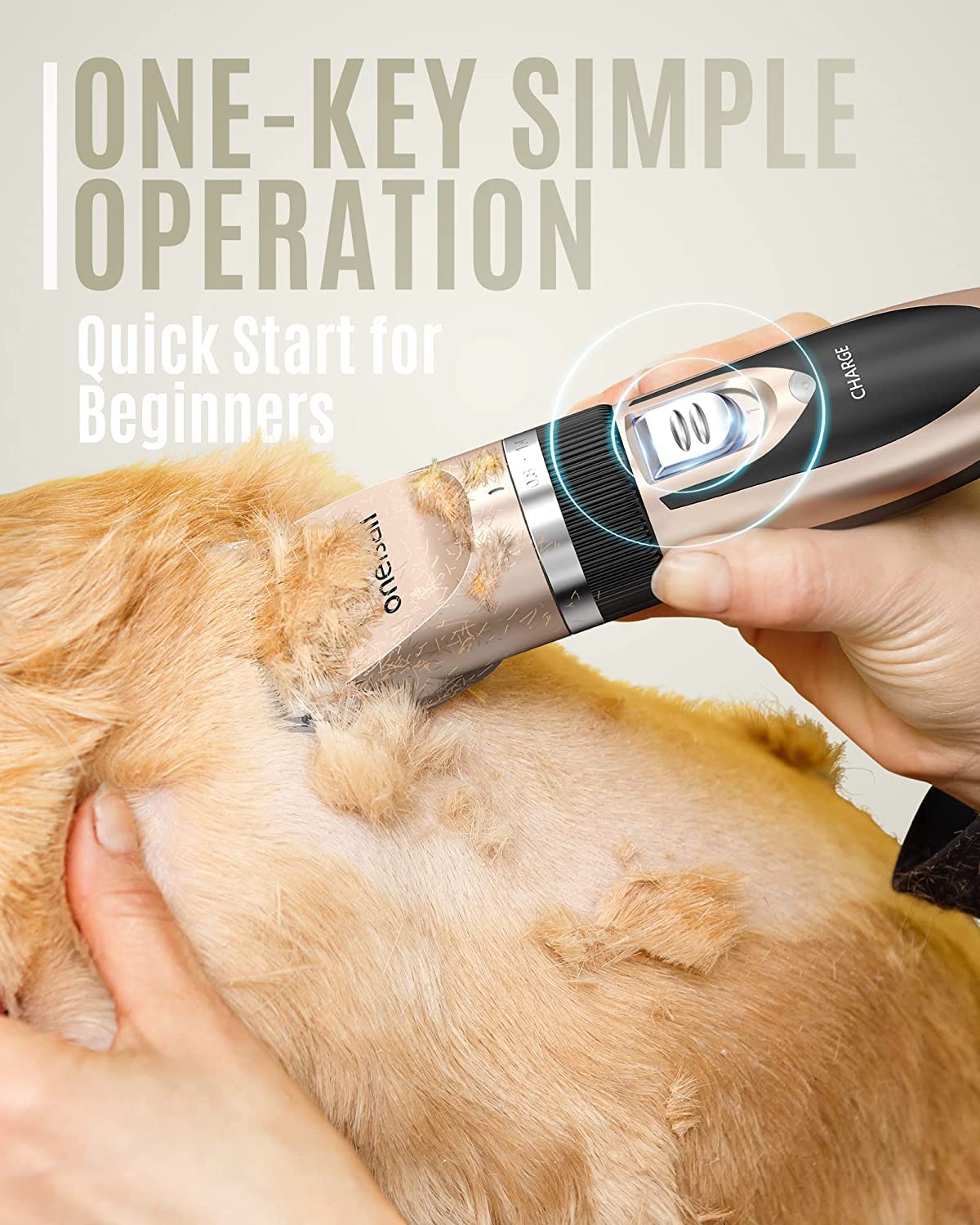 oneisall Dog Clipper Low Noise, Dog Grooming Kit with Rechargeable, Dog Shaver Cordless Electric Quiet Hair Clipper Set for Dog Cats Pets（Gold）
