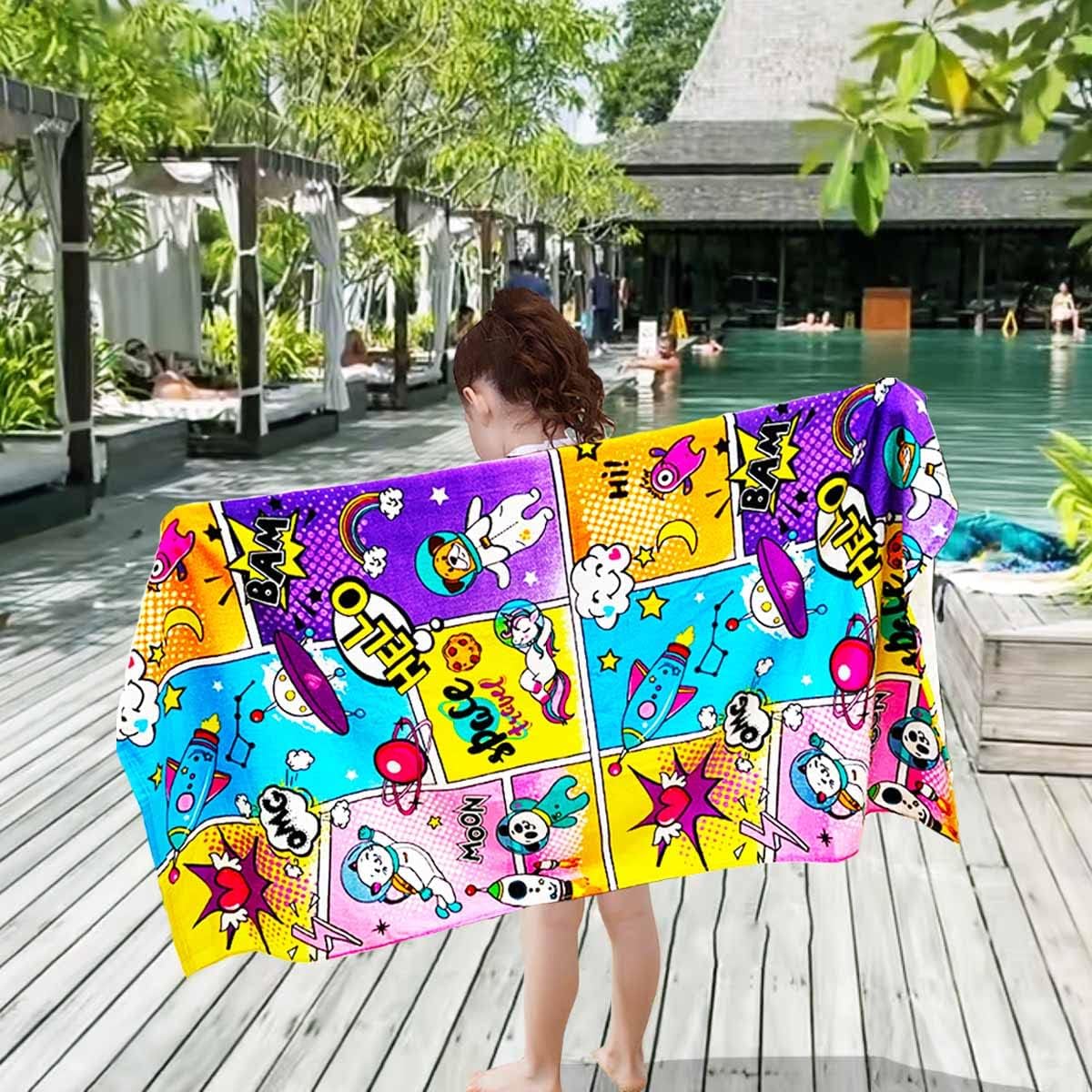 4 Pack 100% 25.5x51 inch Swimming YIFONTIN Kids Beach Towel Cotton Velour Terry Soft Absorbent Throw Blanket Gift