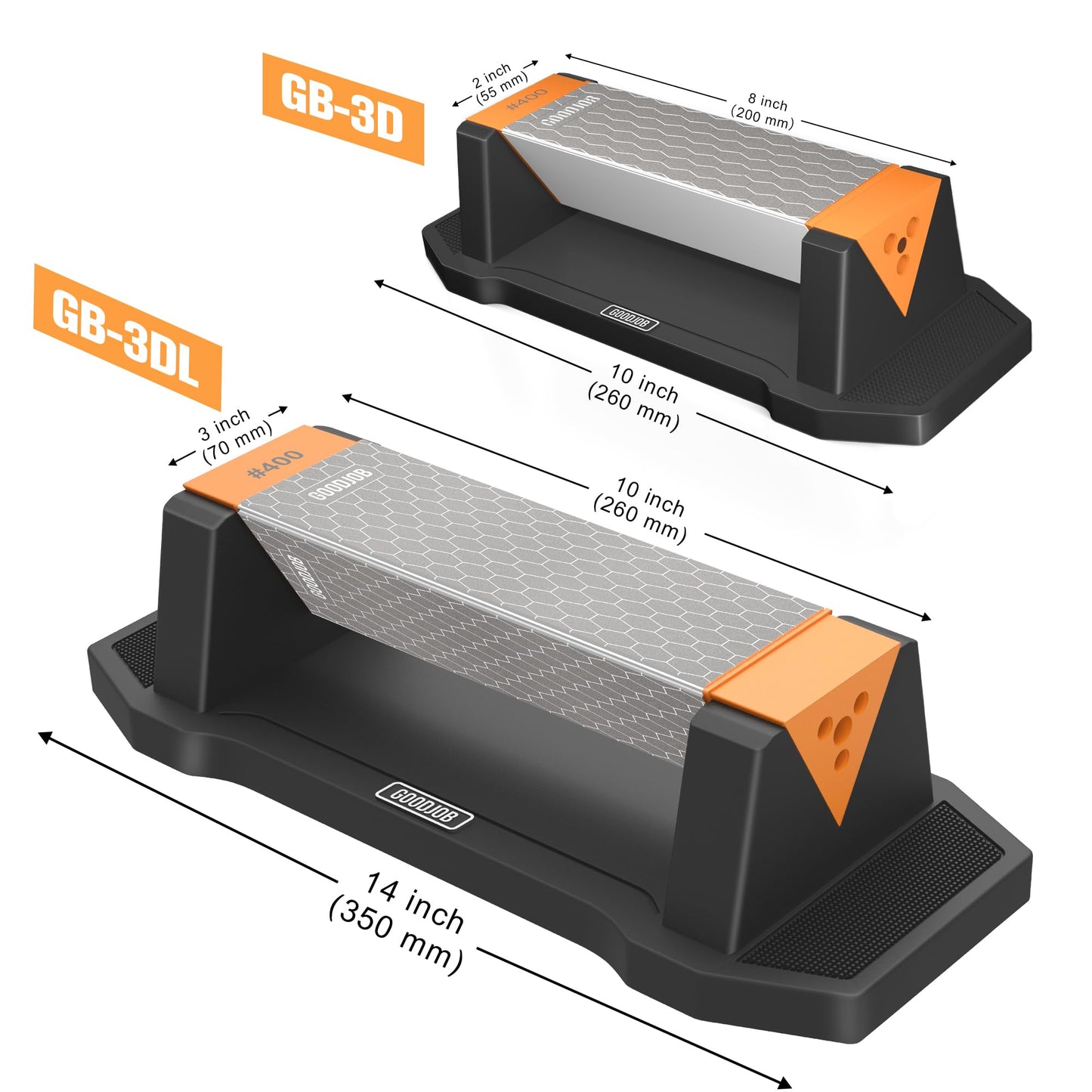 Extra Large Diamond Sharpening Stone Set 3 Side Grit 400/600/1000 Premium Industrial Diamond Knife Sharpener Suitable for Steel of any Hardness with Angle Guide and Non-Slip Base (GB-3DL)