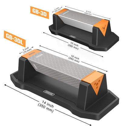Extra Large Diamond Sharpening Stone Set 3 Side Grit 400/600/1000 Premium Industrial Diamond Knife Sharpener Suitable for Steel of any Hardness with Angle Guide and Non-Slip Base (GB-3DL)