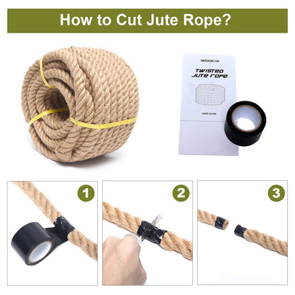 Heavy Duty Jute Rope - 1 Inch, 50 Feet, Natural Hemp for Crafts, Gardening, Bundling, Climbing, Hammock, Nautical, Tug of War, Railings, Home Decorating