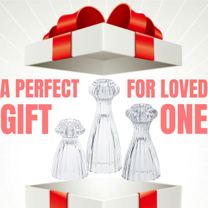 Lysenn Glass Candle Stick Holder Set of 3 – Premium Taper Candle Holders for Romantic Ambiance - Candle Sticks Holder Decor for Special Occasions - Clear