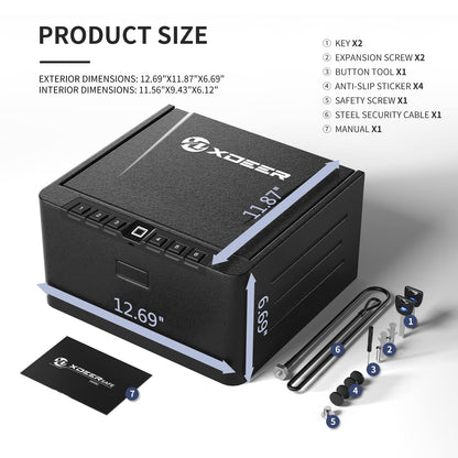 XDeer Gun Safe, Biometric Quick Access Gun Safe for Handgun, 4 Pistols High Capacity Handgun Safe with Digital Keypad, Biometric Fingerprint