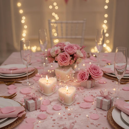 SRCVYLT 2 Pcs Bow Heart Scented Candle Set Rose Fragrance Soy Wax Scented Candle with Fixed Bow Decor for Valentine's Day Party Bedroom Room Table
