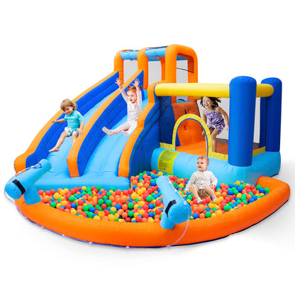 JOYLDIAS Inflatable Water Slide Bounce House,Giant Water Park, Double Slide Bouncer Castle w/Splash Pool, Jump Area, Climbing Wall, 550W Air Blower for Kids Backyard Indoor Outdoor Use,Free Water Gun
