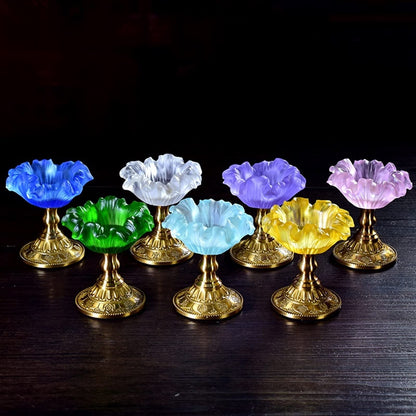 YUHUAWF Candle Holderss Creative Flower Shaped Candlestick Retro Glazed Candle Holder Desk Decoration Copper Base Decorative Candlestick(Blue)