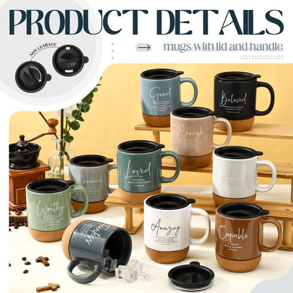 Didaey 10 Pcs Christian Coffee Mugs Mothers Day Gifts for Church Women Men Bulk 15 oz Bible Verses Religious Inspirational Cups with Cork Bottom for Study Group Coworker Sunday School Teacher Gifts