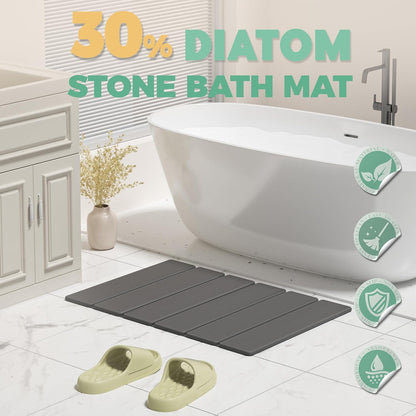 SYIPO Stone Bath Mat - Non-Slip Diatomite Bath Mat, Super Absorbent & Quick Drying | 23.6 x 15.3”, Dark Gray