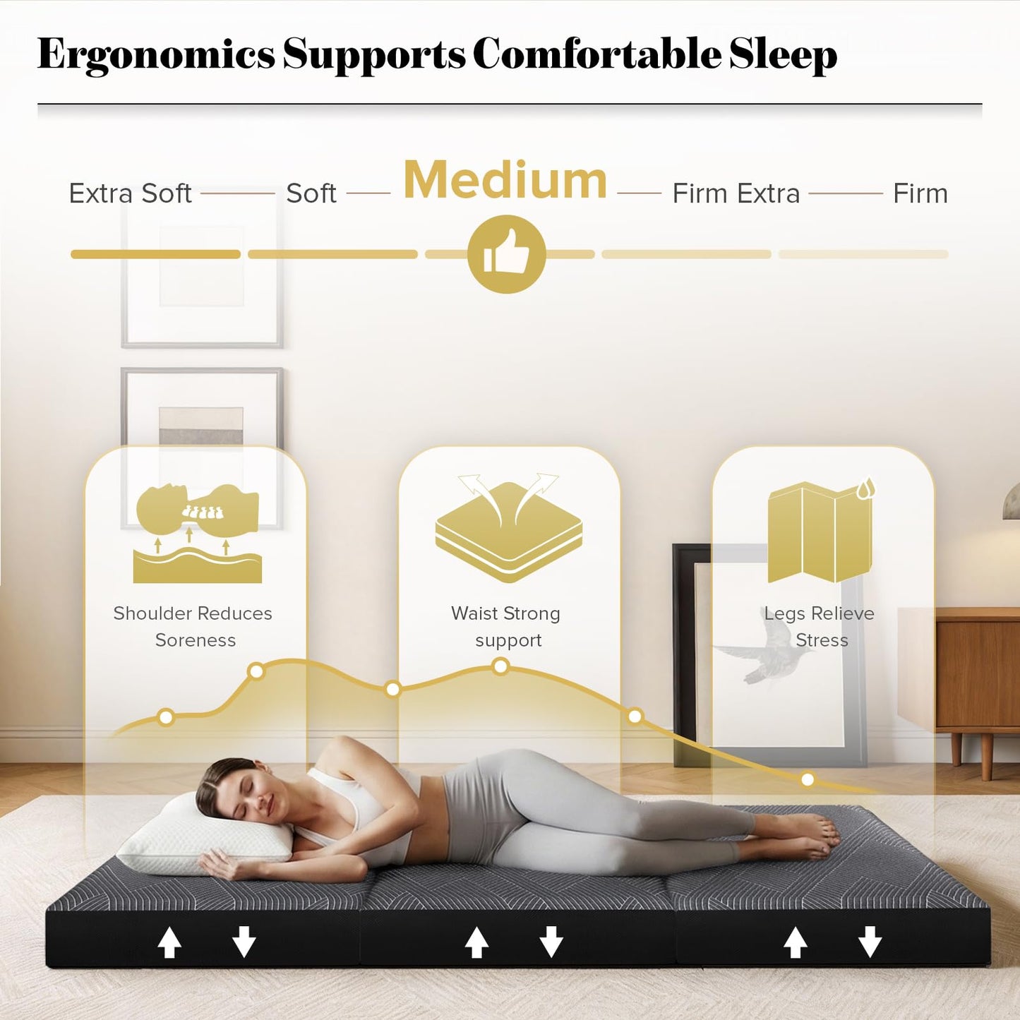 Tri Folding Mattress King Size - Foldable Mattress Trifold Memory Foam Mat with Washable Cover, Handle & Non-Slip Bottom Portable Foldable Floor Sofa Bed for Travel Camping Guest - 6 Inch, 80"x76"x6"