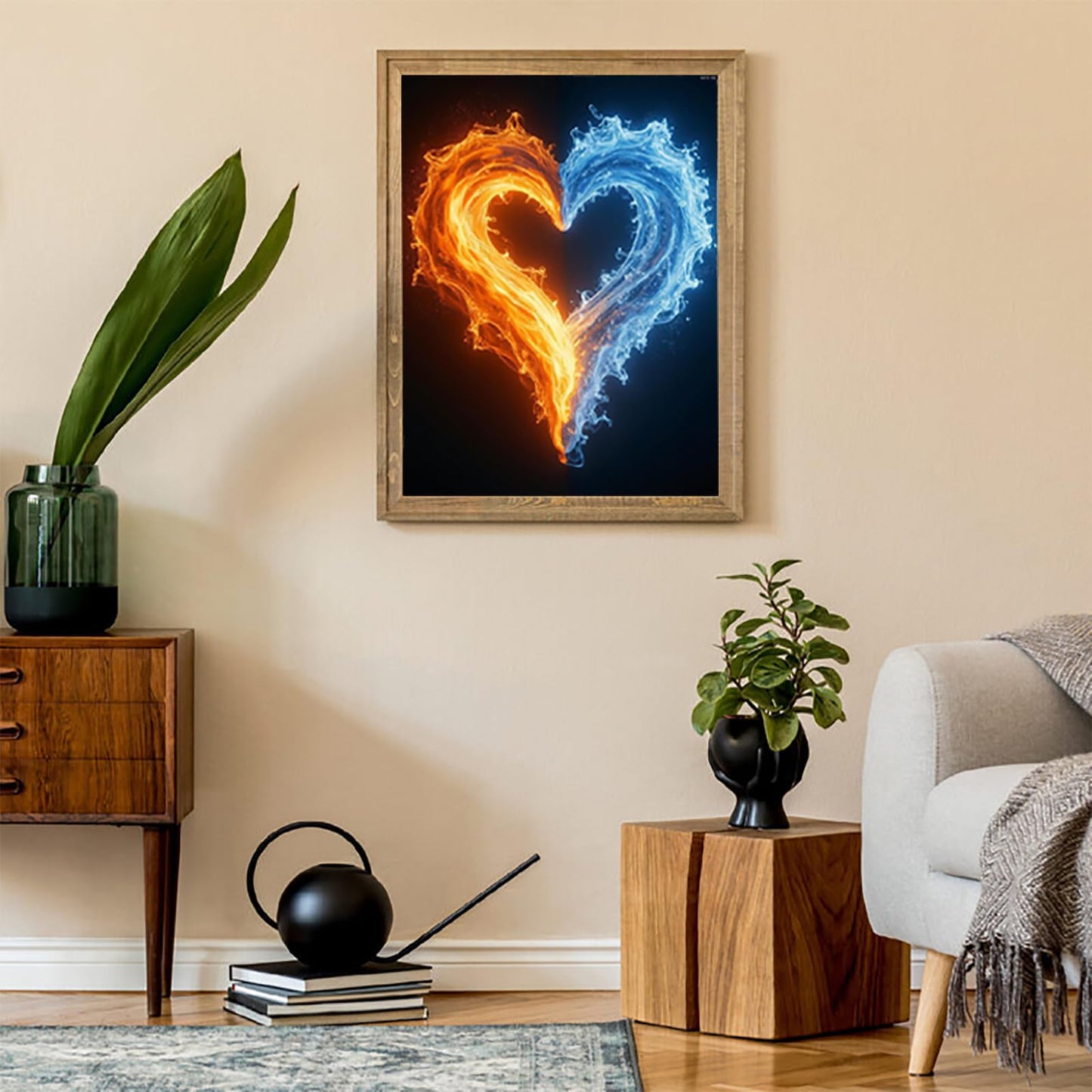 KAYEIUU Fire Water Heart Art Diamond Art Kits for Adults, 5D DIY Full Drill Diamond Painting Kits for Adults Beginners, Diamond Painting Kit for Wall Home Decor 12x16 inch No Frame