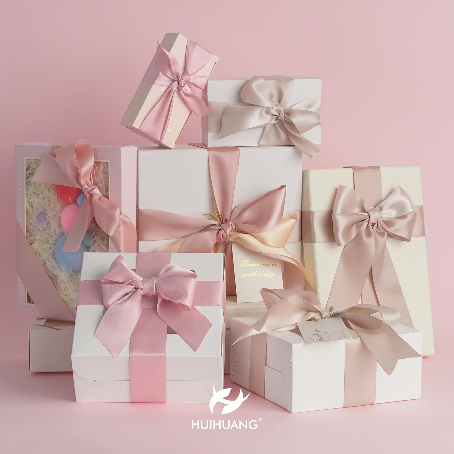 HUIHUANG Rose Pink Ribbon 1-1/2" Dusty Rose/Rose Gold/Rose Pink/Rosy Mauve/Vanilla/Peach Satin Ribbons for Wedding Flower Bouquet Bows Bridal Gift Wrap and Crafts- 6 Rolls, Total 30 Yards