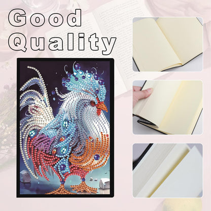JZHYOAN Animal Diamond Painting Blank Notebook Kits for Adult Mosaic DIY Rooster Special Pattern Diamond Art Dairy Note Book Gem Art Journal Sketchbook Drawing Painting Notepad for Office Work Gifts