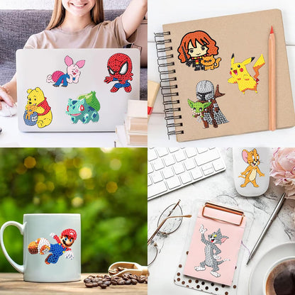 KOJEFCV 48 Pcs Cartoon Diamond Art Painting Sticker Kits for Kids-Cartoon Diamond Gem Stickers Kit,5D Gem Art Stickers Mosaic for Kids Gift for Boys Girls 4-8-10-12 Years Old